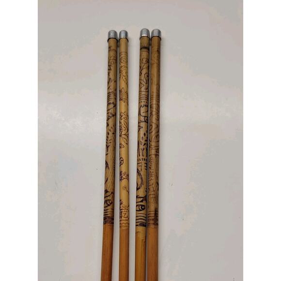 4 Vintage Seki Hamono KK Bamboo Stainless Tip Etched Chopsticks - Picture 3 of 5